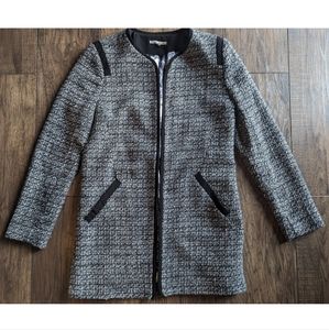 Dalia Collection Women's Black & White Tweed Open Long Blazer Size Small Petite